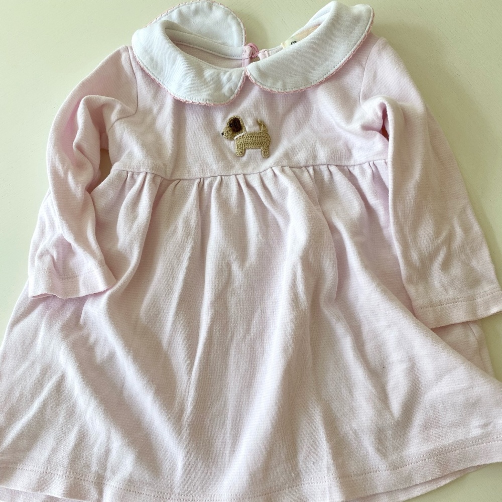 Knit dress with crochet puppy